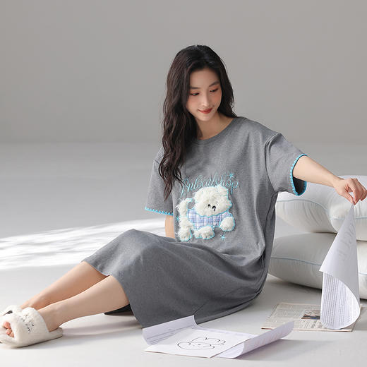 【春夏上新】自然醒柔梦女士家居服（带胸垫）100%棉短袖裙QH 商品图7