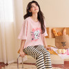【初夏焕新】自然醒桃气家居服睡衣女款夏季100%纯棉短袖长裤少女夏家居服全棉套装QH 商品缩略图6