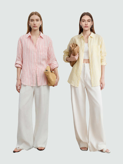 【土豆妈同款】彩色亚麻条纹衬衫 ，精致翻领设计修饰脖颈线条，天然环保，透气舒适 商品图5