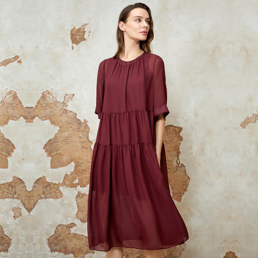 EITIE爱特爱宽松压褶拼接直筒显瘦连衣裙夏季新款8207952 商品图3