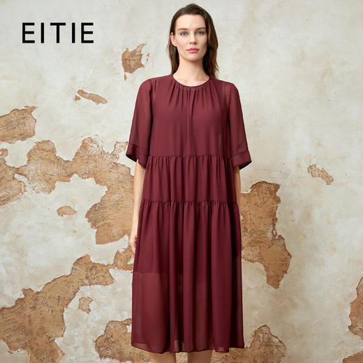 EITIE爱特爱宽松压褶拼接直筒显瘦连衣裙夏季新款8207952 商品图0