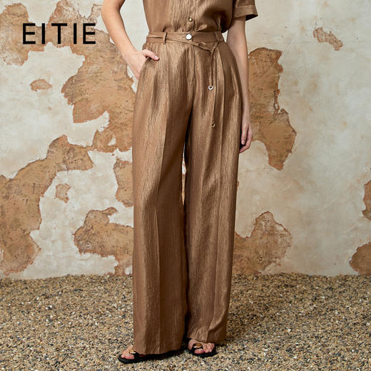 EITIE爱特爱时尚复古高腰利落阔腿休闲裤夏季新款8205904 商品图0