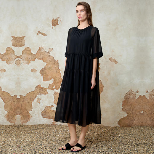 EITIE爱特爱宽松压褶拼接直筒显瘦连衣裙夏季新款8207952 商品图6