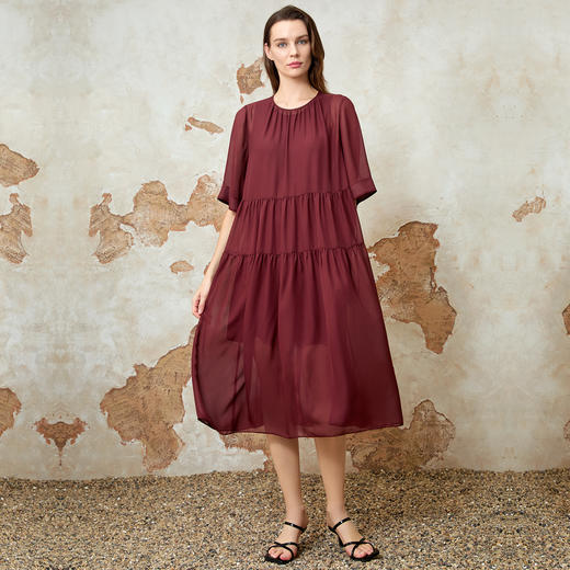 EITIE爱特爱宽松压褶拼接直筒显瘦连衣裙夏季新款8207952 商品图2