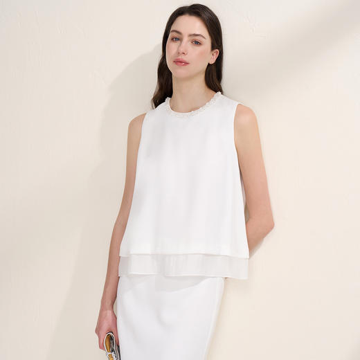EITIE爱特爱优雅气质领口珠片宽松廓形无袖小上衣夏季新款B2513616 商品图4
