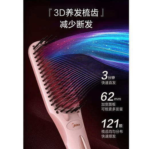 美的（Midea） 美发直发梳MB-CF0101  负离子润发 直发卷发两用大板梳 冰荧粉 商品图3