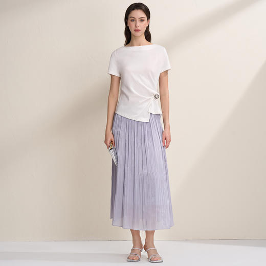 EITIE爱特爱垂坠飘逸流光纱裙A字压褶中长款半身裙2026夏季新款B2606218 商品图9