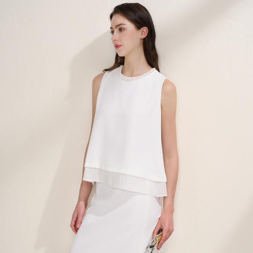 EITIE爱特爱优雅气质领口珠片宽松廓形无袖小上衣夏季新款B2513616 商品图5
