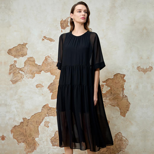 EITIE爱特爱宽松压褶拼接直筒显瘦连衣裙夏季新款8207952 商品图7