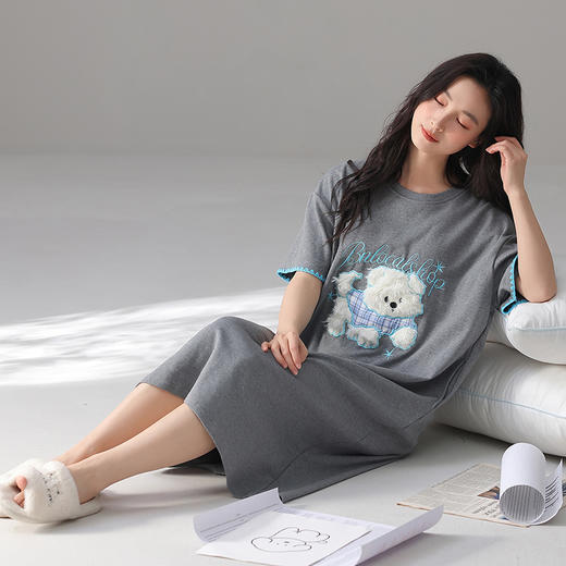 【春夏上新】自然醒柔梦女士家居服（带胸垫）100%棉短袖裙QH 商品图10