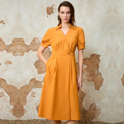 EITIE爱特爱通勤显瘦气质翻领收腰连衣裙夏新款8207950 商品图3