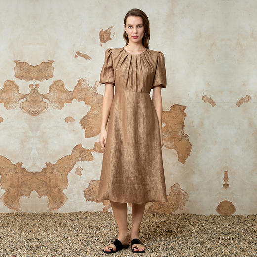 EITIE爱特爱时尚复古修身显瘦高腰泡泡袖连衣裙夏新款8207945 商品图3