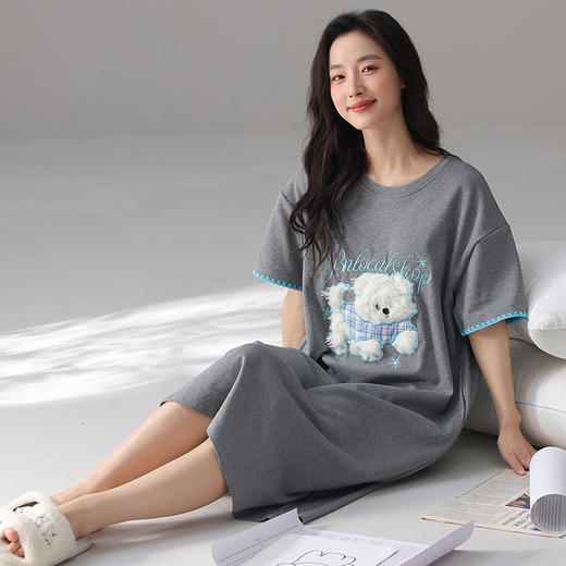 【春夏上新】自然醒柔梦女士家居服（带胸垫）100%棉短袖裙QH 商品图12