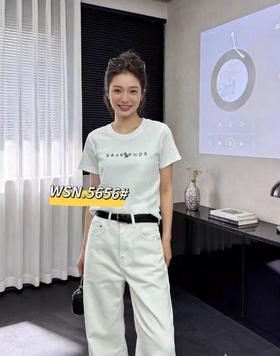 LS竹纤维女士时尚字母小马短袖5056