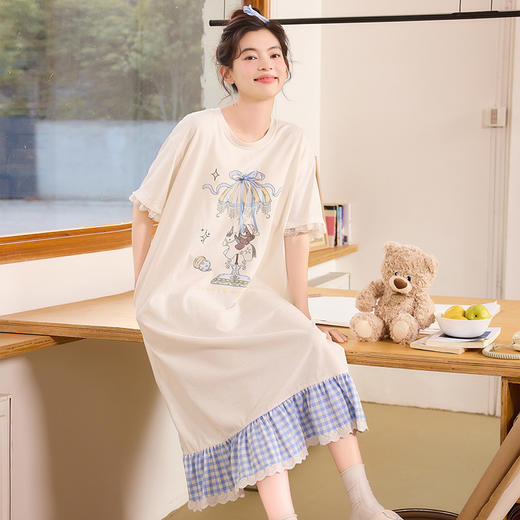 【会员日秒杀】自然醒絮眠女士家居服（带胸垫）雪花棉短袖裙睡衣QH（不参与优惠券） 商品图3