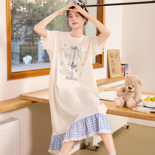 【会员日秒杀】自然醒絮眠女士家居服（带胸垫）雪花棉短袖裙睡衣QH（不参与优惠券） 商品图5