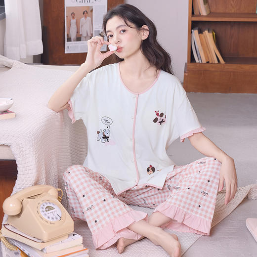 【限时秒杀】自然醒雪柔女士家居服（带胸垫）雪花棉短长裤开衫睡衣QH（不参与优惠券） 商品图10