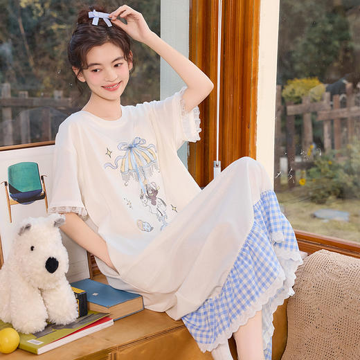【会员日秒杀】自然醒絮眠女士家居服（带胸垫）雪花棉短袖裙睡衣QH（不参与优惠券） 商品图11