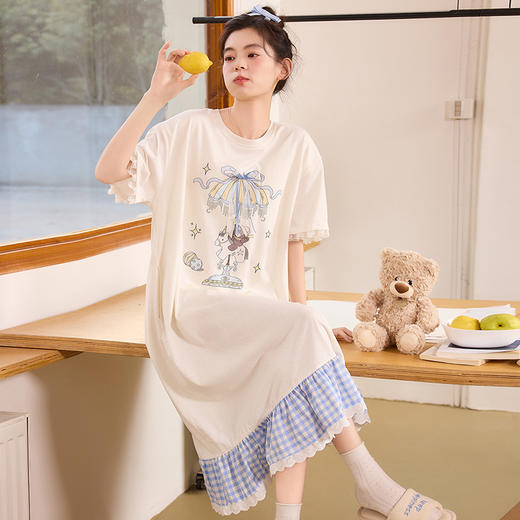 【会员日秒杀】自然醒絮眠女士家居服（带胸垫）雪花棉短袖裙睡衣QH（不参与优惠券） 商品图7