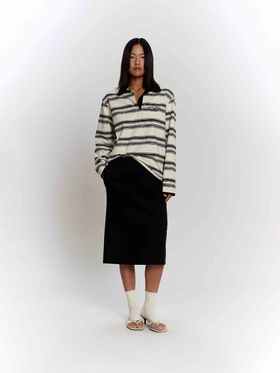 撞色领条纹长袖T