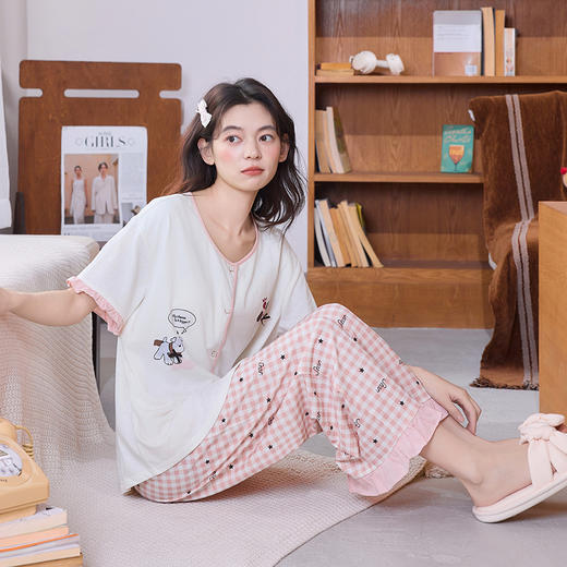 【限时秒杀】自然醒雪柔女士家居服（带胸垫）雪花棉短长裤开衫睡衣QH（不参与优惠券） 商品图12