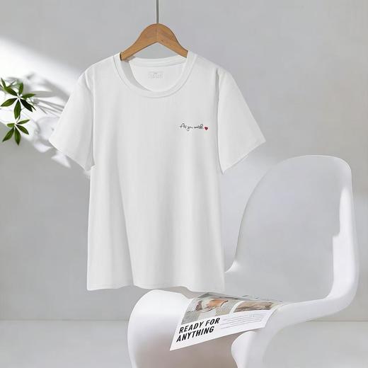 LS竹纤维女士时尚刺绣圆领半袖2720 商品图0