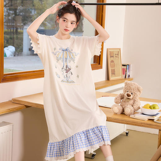 【会员日秒杀】自然醒絮眠女士家居服（带胸垫）雪花棉短袖裙睡衣QH（不参与优惠券） 商品图4
