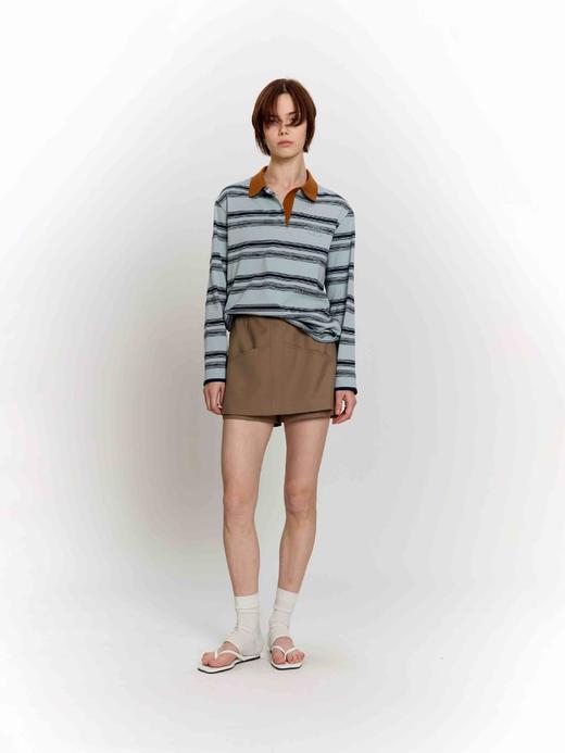 撞色领条纹长袖T 商品图0