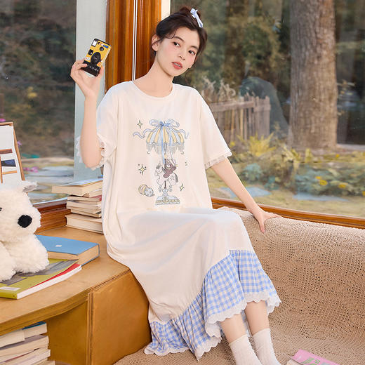 【会员日秒杀】自然醒絮眠女士家居服（带胸垫）雪花棉短袖裙睡衣QH（不参与优惠券） 商品图9