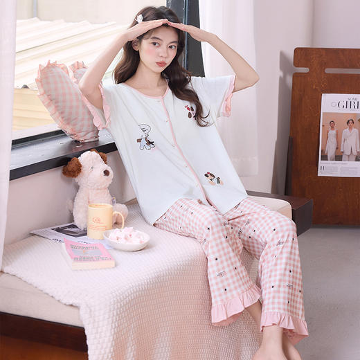 【限时秒杀】自然醒雪柔女士家居服（带胸垫）雪花棉短长裤开衫睡衣QH（不参与优惠券） 商品图6