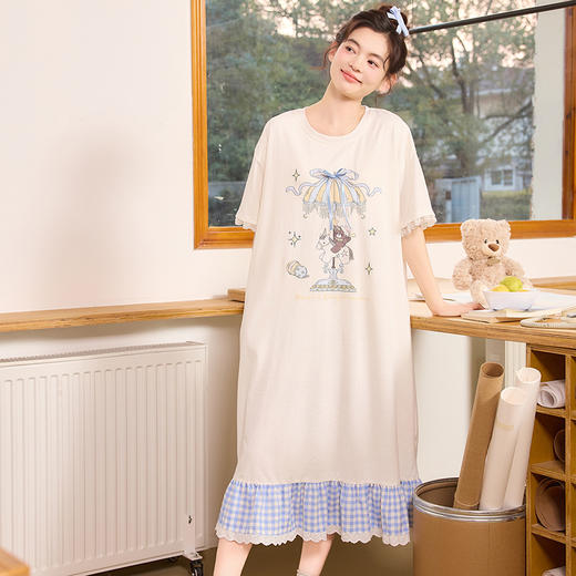 【会员日秒杀】自然醒絮眠女士家居服（带胸垫）雪花棉短袖裙睡衣QH（不参与优惠券） 商品图2