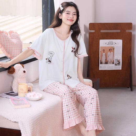 【限时秒杀】自然醒雪柔女士家居服（带胸垫）雪花棉短长裤开衫睡衣QH（不参与优惠券） 商品图5