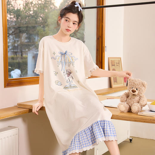 【会员日秒杀】自然醒絮眠女士家居服（带胸垫）雪花棉短袖裙睡衣QH（不参与优惠券） 商品图6