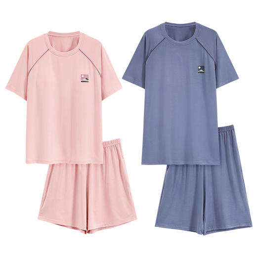 【初夏焕新】自然醒素伴情侣家居服莫代尔短袖套头睡衣（女款带胸垫）QH 商品图9