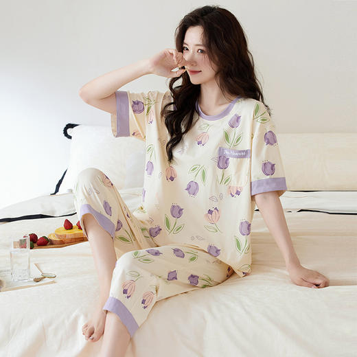 【初夏焕新】自然醒白柔女士家居服牛奶丝三件套裙+七分套头睡衣QH 商品图4