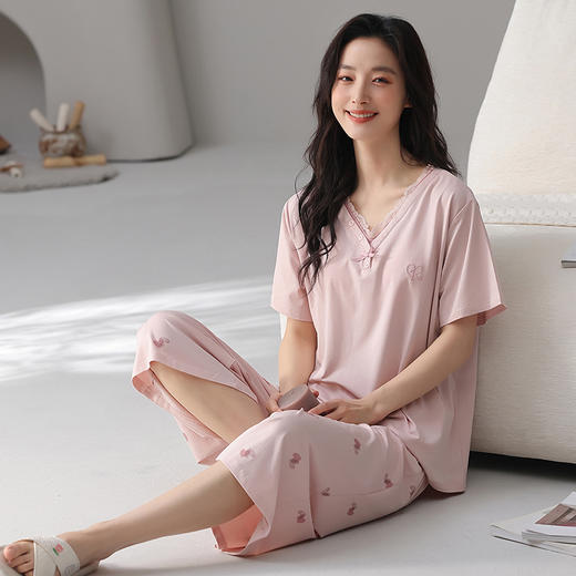 【初夏焕新】自然醒沁柔女士家居服（带胸垫）莱赛尔棉短七分裤睡衣QH 商品图8