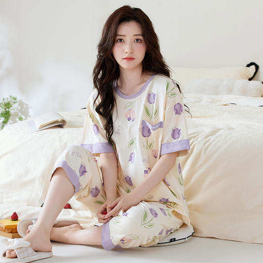 【初夏焕新】自然醒白柔女士家居服牛奶丝三件套裙+七分套头睡衣QH 商品图5