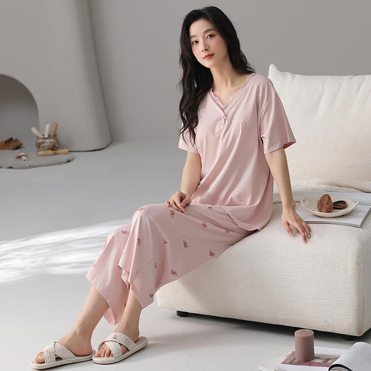 【初夏焕新】自然醒沁柔女士家居服（带胸垫）莱赛尔棉短七分裤睡衣QH 商品图4