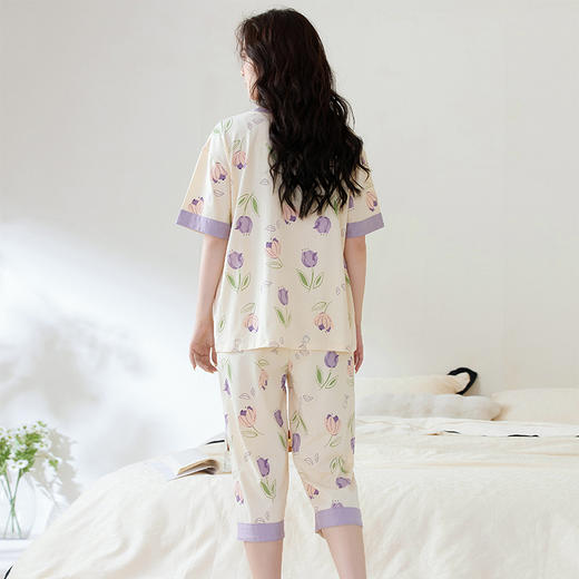 【初夏焕新】自然醒白柔女士家居服牛奶丝三件套裙+七分套头睡衣QH 商品图2