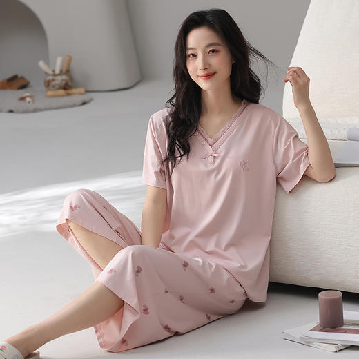 【初夏焕新】自然醒沁柔女士家居服（带胸垫）莱赛尔棉短七分裤睡衣QH 商品图11