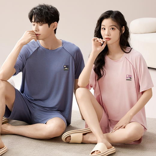 【初夏焕新】自然醒素伴情侣家居服莫代尔短袖套头睡衣（女款带胸垫）QH 商品图7