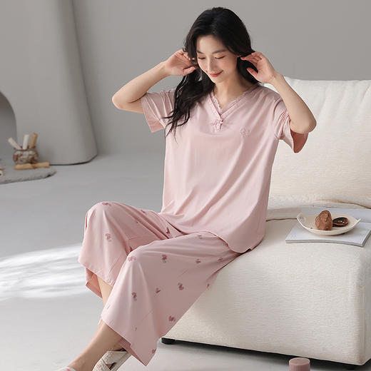 【初夏焕新】自然醒沁柔女士家居服（带胸垫）莱赛尔棉短七分裤睡衣QH 商品图3