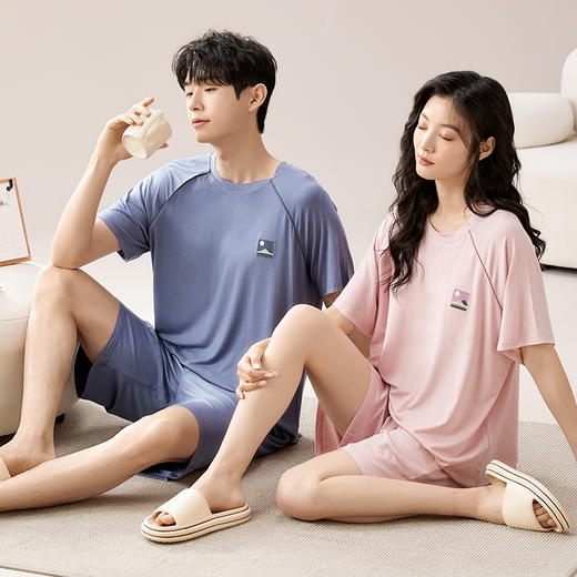 【初夏焕新】自然醒素伴情侣家居服莫代尔短袖套头睡衣（女款带胸垫）QH 商品图2