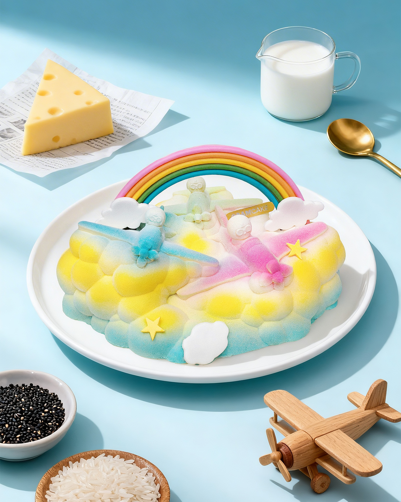 彩虹飞行队-豆乳芝士黑芝麻米布慕斯生日蛋糕（2.1磅）