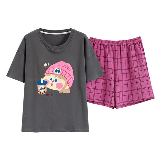 自然醒彩虹牛奶丝（带胸垫）一体睡衣女夏短袖薄款韩范甜美休闲可外穿家居服QH 商品图11