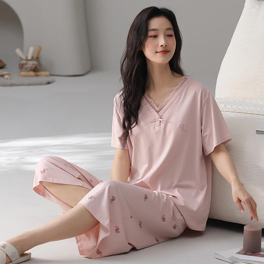 【初夏焕新】自然醒沁柔女士家居服（带胸垫）莱赛尔棉短七分裤睡衣QH 商品图9
