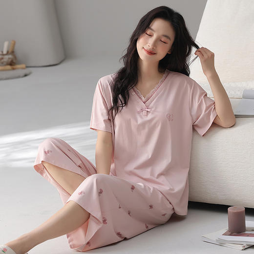 【初夏焕新】自然醒沁柔女士家居服（带胸垫）莱赛尔棉短七分裤睡衣QH 商品图10