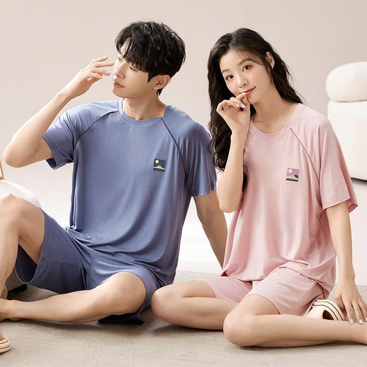 【初夏焕新】自然醒素伴情侣家居服莫代尔短袖套头睡衣（女款带胸垫）QH 商品图4