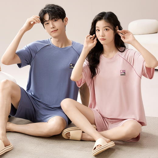 【初夏焕新】自然醒素伴情侣家居服莫代尔短袖套头睡衣（女款带胸垫）QH 商品图5