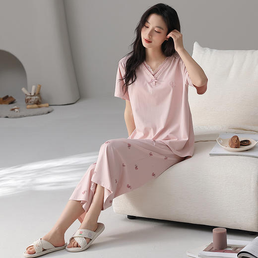 【初夏焕新】自然醒沁柔女士家居服（带胸垫）莱赛尔棉短七分裤睡衣QH 商品图5